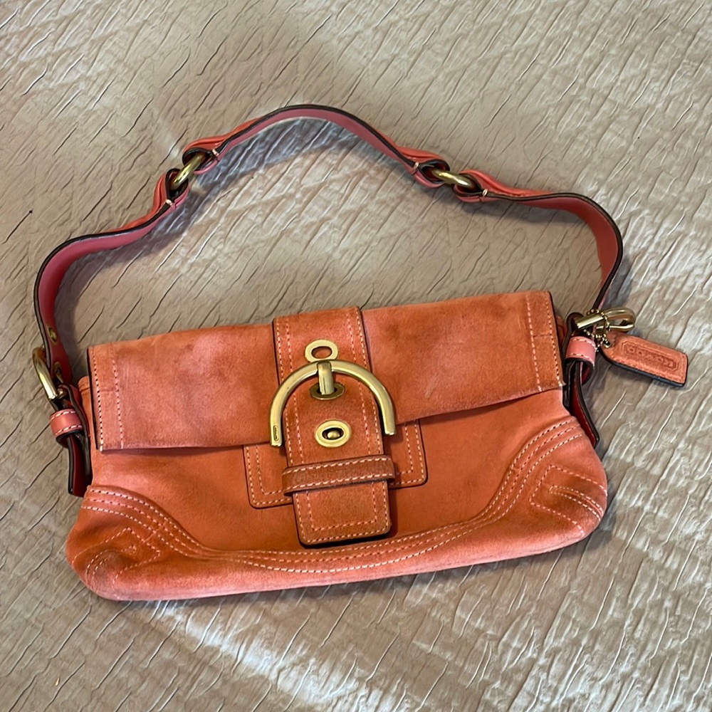 Coach coral suede and leather purse